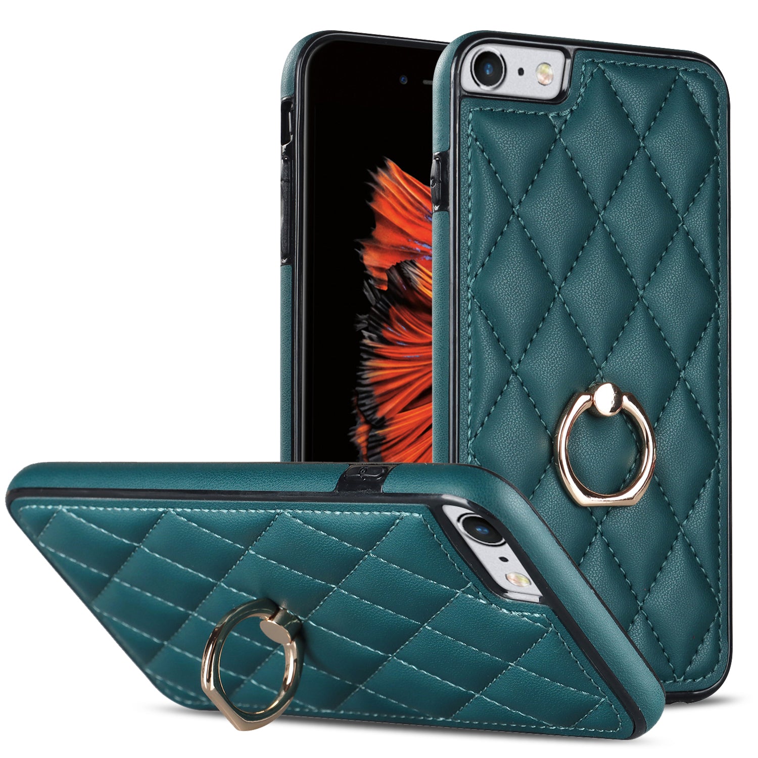 For iPhone SE (2020) / SE (2022) / 7 / 8 4.7 inch PU Leather + TPU Protective Cover Imprinted Rhombus Grid Pattern Rotation Ring Kickstand Phone Case - Rose Gold For iPhone SE (2020) / SE (2022) / 7 / 8 4.7 inch PU Leather + TPU Protective Cover Imprinted Rhombus Grid Pattern Rotation Ring Kickstand Phone Case - Rose Gold